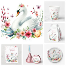 Easter Watercolor Floral Swan