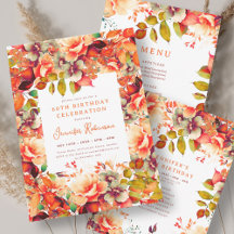 Fall Autumn Watercolor Floral 60th Birthday Set