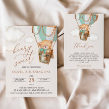 Bear in Green Balloon First Birthday Collection