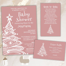 Christmas Tree Pink Girl Baby Shower Supplies