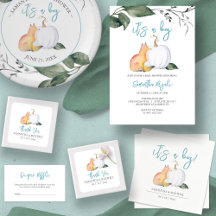 Fall Themed Woodland Fox and White Pumpkin