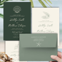 Sage Green Seashell Beach Ocean Wedding