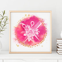 Hairdresser Watercolor Rose Comb Scissors
