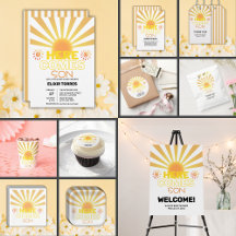 Yellow Stripes Here Comes The Son Baby Shower 