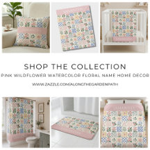Pink Wildflower Watercolor Floral Name Home Decor