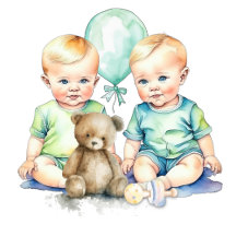 Blue Green Twin Boys Baby Shower Collection