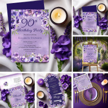 Elegant Purple Violets Floral 90th Birthday Party