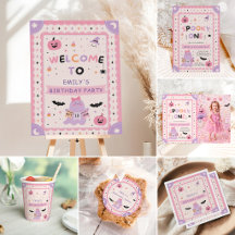 Cute Pink Halloween Birthday Party