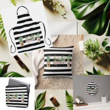 Cactus Flower Black White Stripes