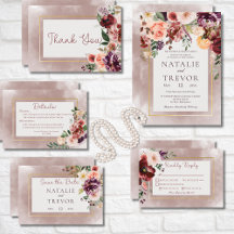 Autumn Plum Floral Bouquet Wedding Suite Cards