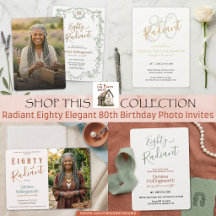 Radiant Eighty Elegant 80th Birthday Photo Invites