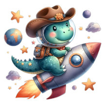 Cute Space Cowboy Dinosaur Riding Space Rocket