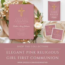 Elegant Pink Religious Girl First Communion