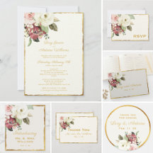 Mauve Pink White Florals   Luxe Gold Edge Wedding