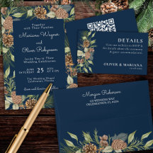 Winter Pine Elegant Botanical Navy Blue Wedding