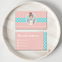 Cleaning Lady Cartoon Pink And Teal Polka Dot Kit
