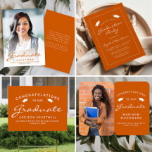 Modern Burnt Orange White Script Graduation Suite