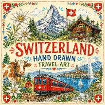 Hand Drawn Switzerland Travel Art