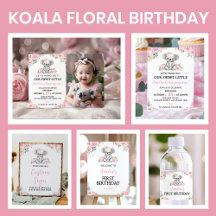 Koala Pink Floral Birthday