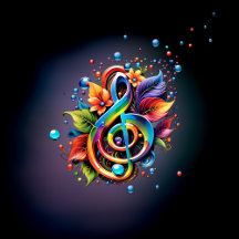 Music, colorful clef with leaves.