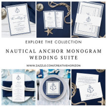 Nautical Anchor Monogram Navy Blue White Wedding