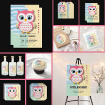 Cute Whimsical Pink Owl Baby Shower