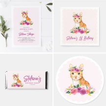 Watercolor Orange Cat & Purple Flowers Collection