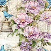 Vintage Blue Bird and Pink Magnolia Dreams