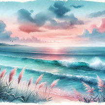 Pastel Pink and Blue Coastal Art