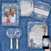 Denim texture with Lace - Ivory Pearls