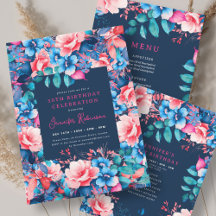 Bright Watercolor Floral 50th Birthday Set Navy