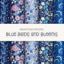 Blue Birds and Blooms Gift Wrapping