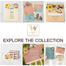 Boho Peach and Dusty Blue Wedding Invitation Suite