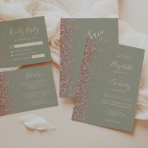 Rose Gold Glitter Edge Sage Green Wedding Suite