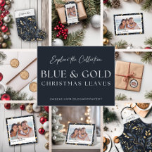 Elegant Blue And Gold Christmas Leaves