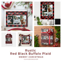 Rustic Red Black Buffalo Plaid - Merry Christmas 