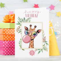 Cute Whimsical Giraffe First Birthday Card & Gifts