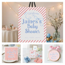 Red Stripes & Light Blue Ribbon Baby Shower