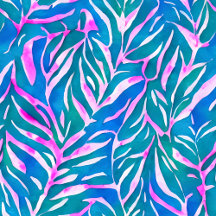 Tropical Leafy Blue Pink Pattern