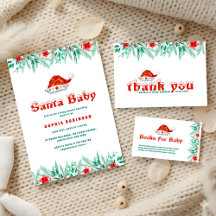 Winter Greenery Santa Hat Christmas Baby Shower