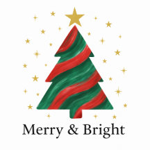 Merry & Bright Modern Christmas Tree Flat Holiday 