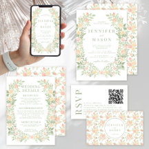 Pastel orange watercolor flower blooms wedding