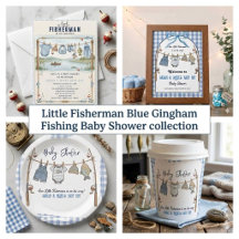 Little Fisherman Blue Gingham Fishing Baby Shower