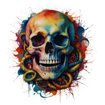 Gifts. Skull Head multi-coloured Paint Splashes 
