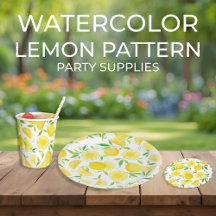 Watercolor Lemon Pattern Party Supplies