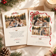 Elegant Red Ribbon Photo Family Holiday