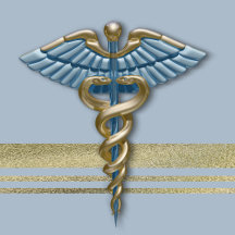 Medical Light Blue Caduceus Faux Gold Foil Stripes