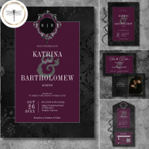 Dark Gothic Black Floral Satin Damask Wine Wedding