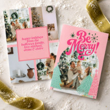 Bright Bold Pink Be Merry Holiday Photo Collection