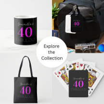 40th Birthday 40 Fabulous Black Neon Pink Gifts